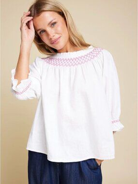 Line of Oslo White Linen Blouse Size M